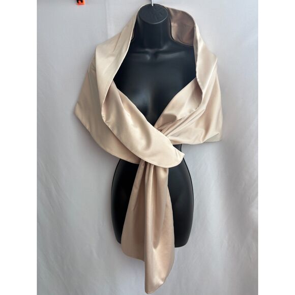 Adrianna Papell NWT Tull Thru Wrap Charmeuse Champagne Satin Evening Scarf OS - Picture 2 of 9